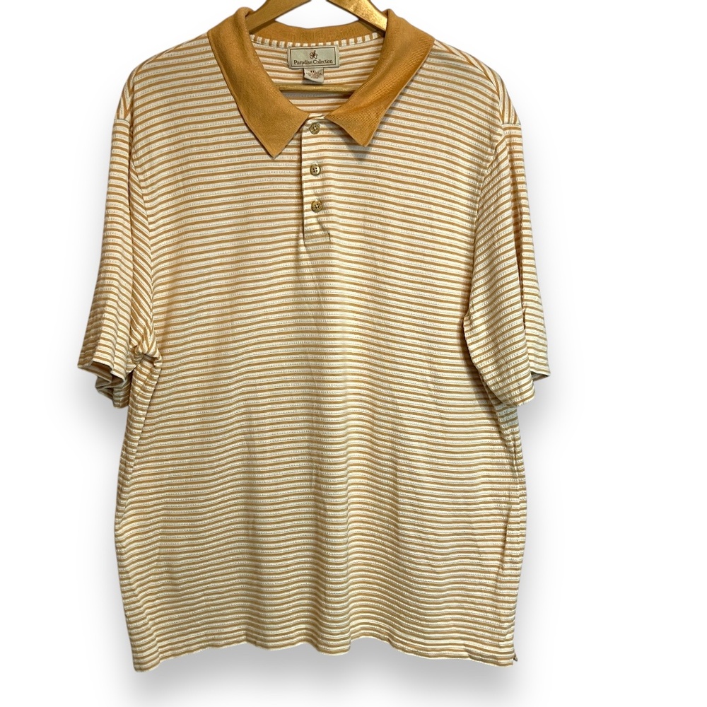 Paradise Collection Shirt Size XXL‎ Mens Short Sleeve Polo Silk Blend Striped